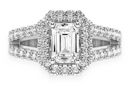 SPHINX - 0.75CT EMERALD CUT SOLITAIRE - HALO SPLIT SHANK - DIAMOND ENGAGEMENT RING