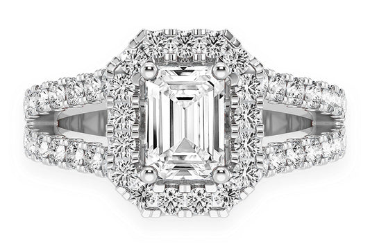 SPHINX - 0.75CT EMERALD CUT SOLITAIRE - HALO SPLIT SHANK - DIAMOND ENGAGEMENT RING