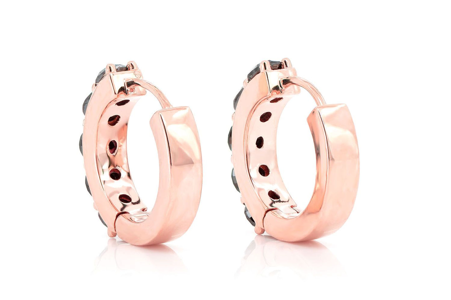 BLACK DIAMOND HOOP EARRINGS 14K SOLID GOLD 1.00CTW