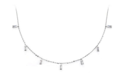 9 STONE BAGUETTE DANGLE STATION NECKLACE 14K SOLID GOLD 0.20CTW