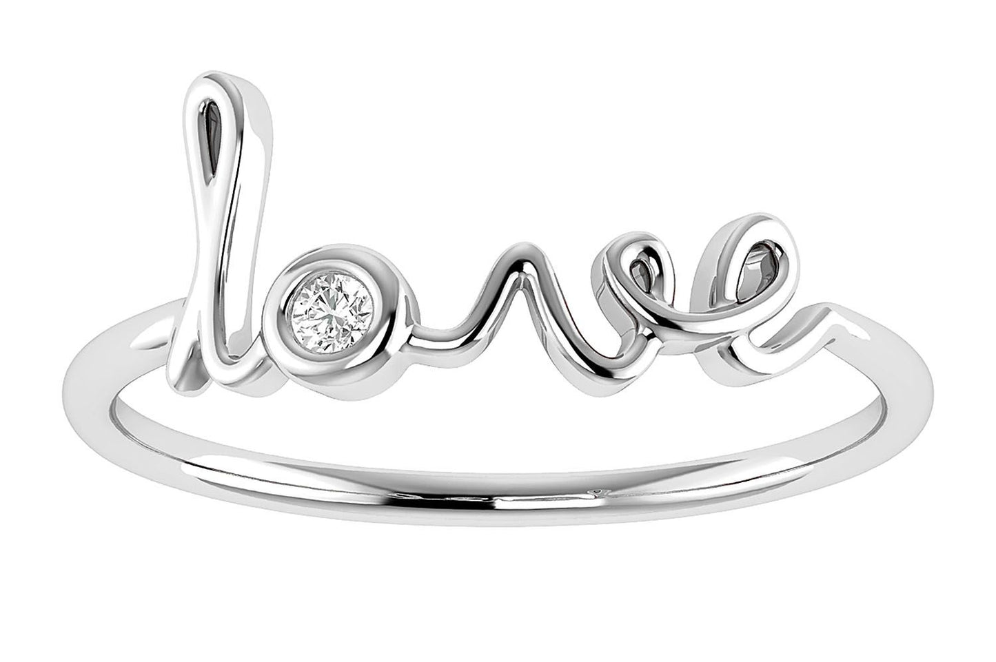 LOVE SCRIPT DIAMOND RING 14K SOLID GOLD 0.03CTW