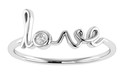 LOVE SCRIPT DIAMOND RING 14K SOLID GOLD 0.03CTW