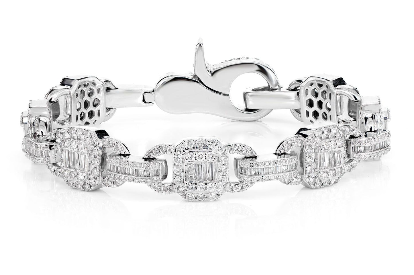 SQUARE FRAME BAGUETTE AND ROUND DIAMOND LINK BRACELET SOLID GOLD 9.00CTW