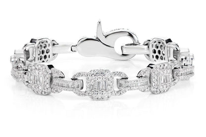 SQUARE FRAME BAGUETTE AND ROUND DIAMOND LINK BRACELET SOLID GOLD 9.00CTW