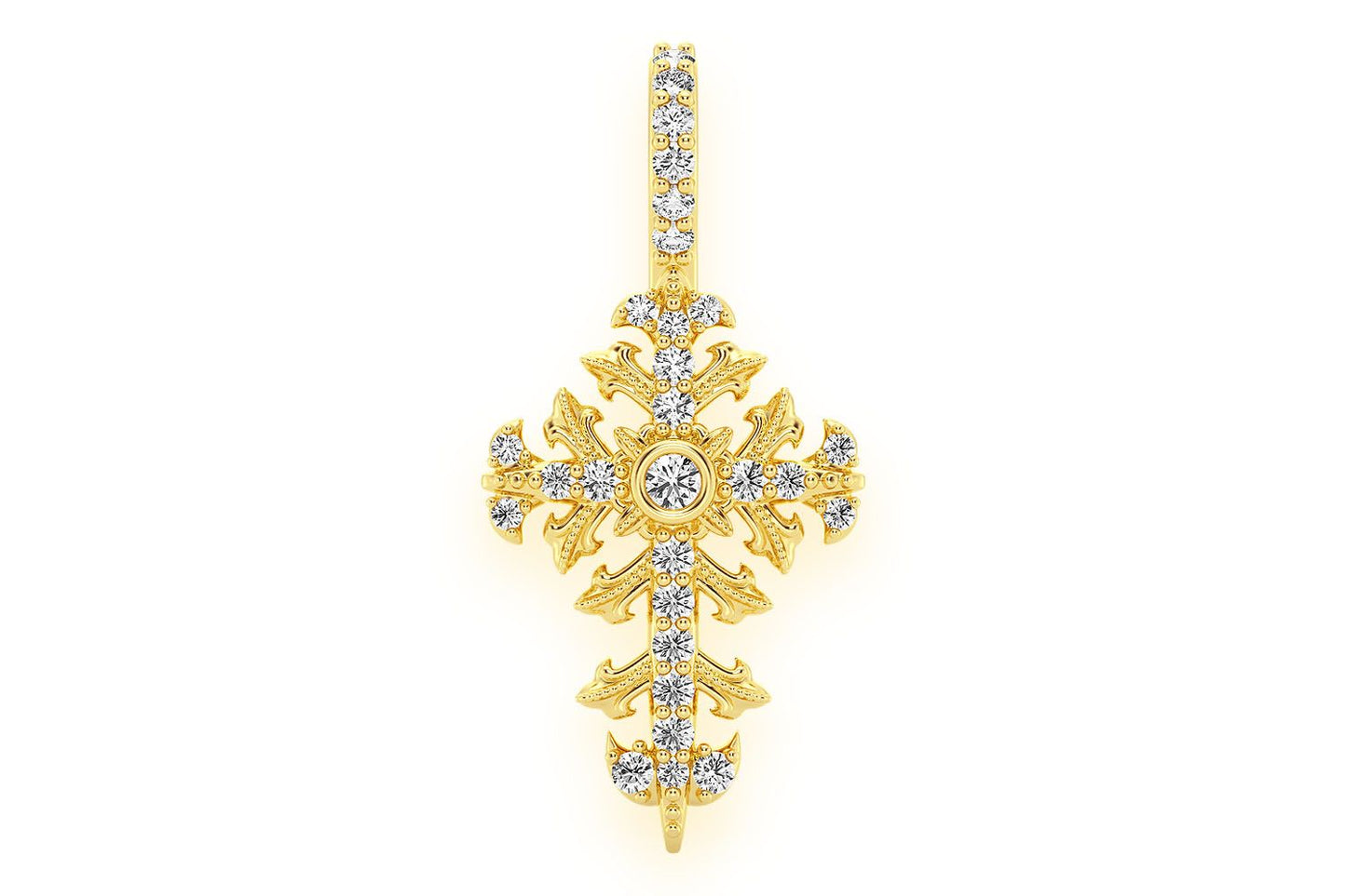 PANDANT CU CRUCE FILIGRANĂ ȘI DIAMANT, AUR MASIV DE 14K, 0.50CT