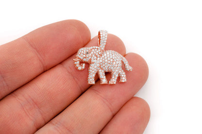 ELEPHANT WALKING DIAMOND PENDANT 14K SOLID GOLD 1.50CTW