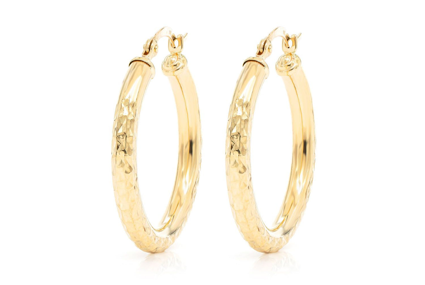 3MM DIAMOND-CUT HOOP EARRINGS 14K SOLID GOLD SMALL