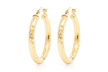 3MM DIAMOND-CUT HOOP EARRINGS 14K SOLID GOLD SMALL