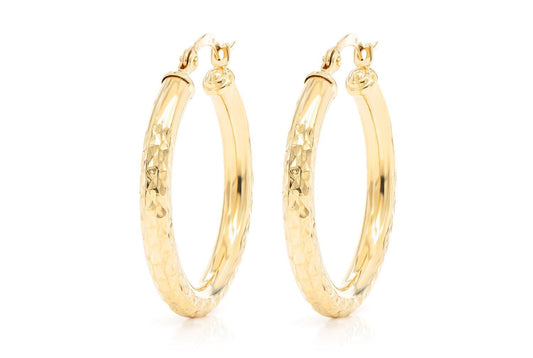 3MM DIAMOND-CUT HOOP EARRINGS 14K SOLID GOLD SMALL