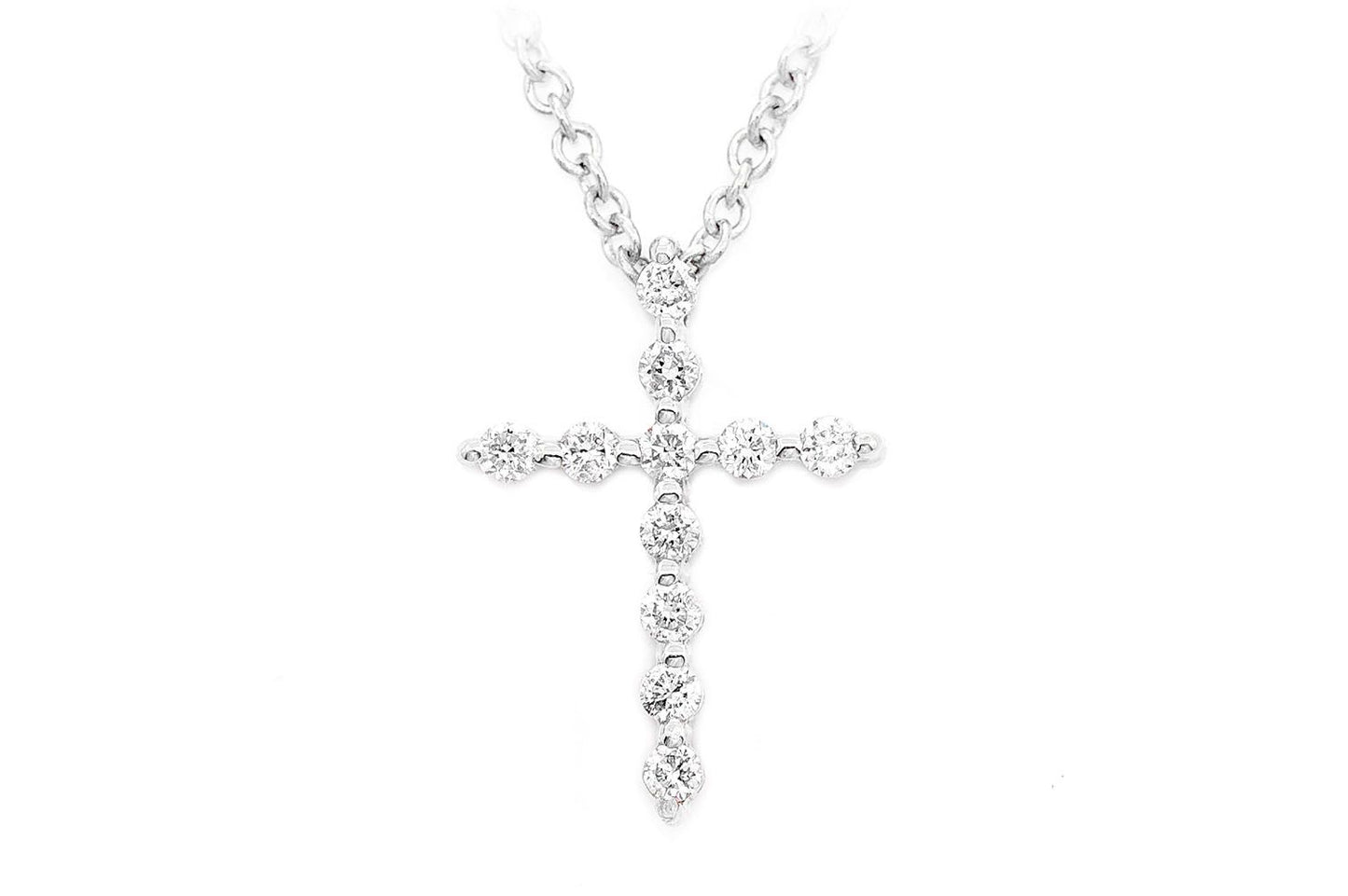 CROSS DIAMOND PENDANT NECKLACE ATTACHED 14K SOLID GOLD .15CTW