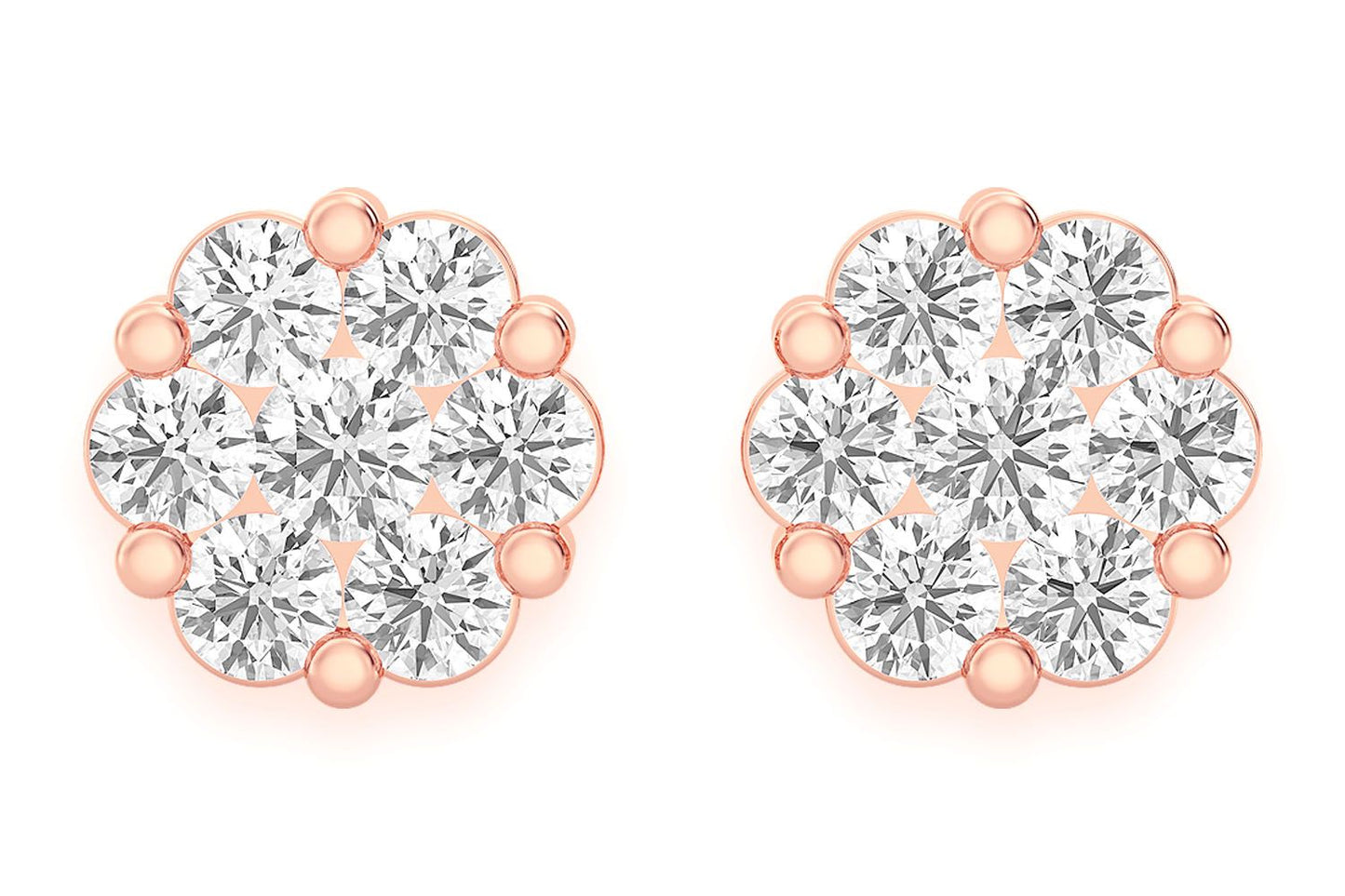 0.50CTW FLOWER STUD DIAMOND EARRINGS 14K SOLID GOLD