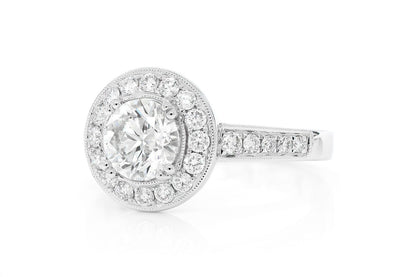 1.00CT ROUND SOLITAIRE - MILGRAIN HALO RING - ENGAGEMENT RING