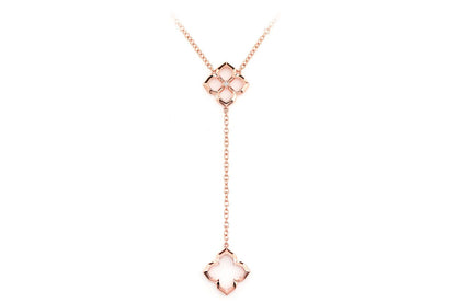 OPEN CLOVER Y DANGLE NECKLACE 14K SOLID GOLD 0.01CTW