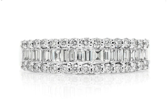 INEL CU DIAMANT ROTUND ȘI TĂIETURĂ BAGHETĂ, CU RANGĂ DIN AUR MASIV DE 14K, 0.75CT