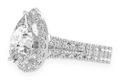 SPHINX - 3.00CT PEAR SOLITAIRE - TWO ROW SPLIT SCALLOP - DIAMOND ENGAGEMENT RING