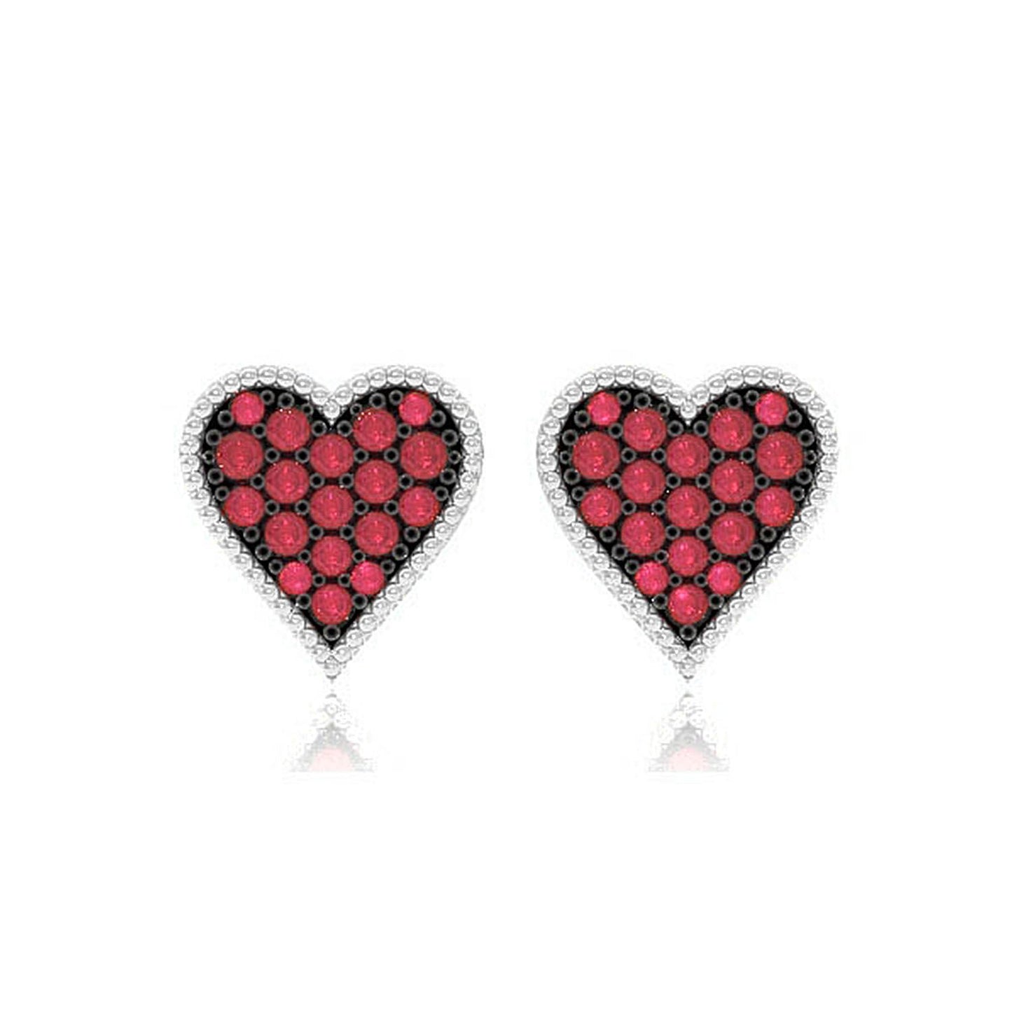 HEART PLAYING CARD RUBY STUD EARRINGS 14K SOLID GOLD 0.30CTW