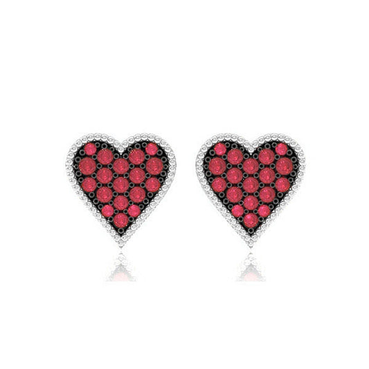 HEART PLAYING CARD RUBY STUD EARRINGS 14K SOLID GOLD 0.30CTW