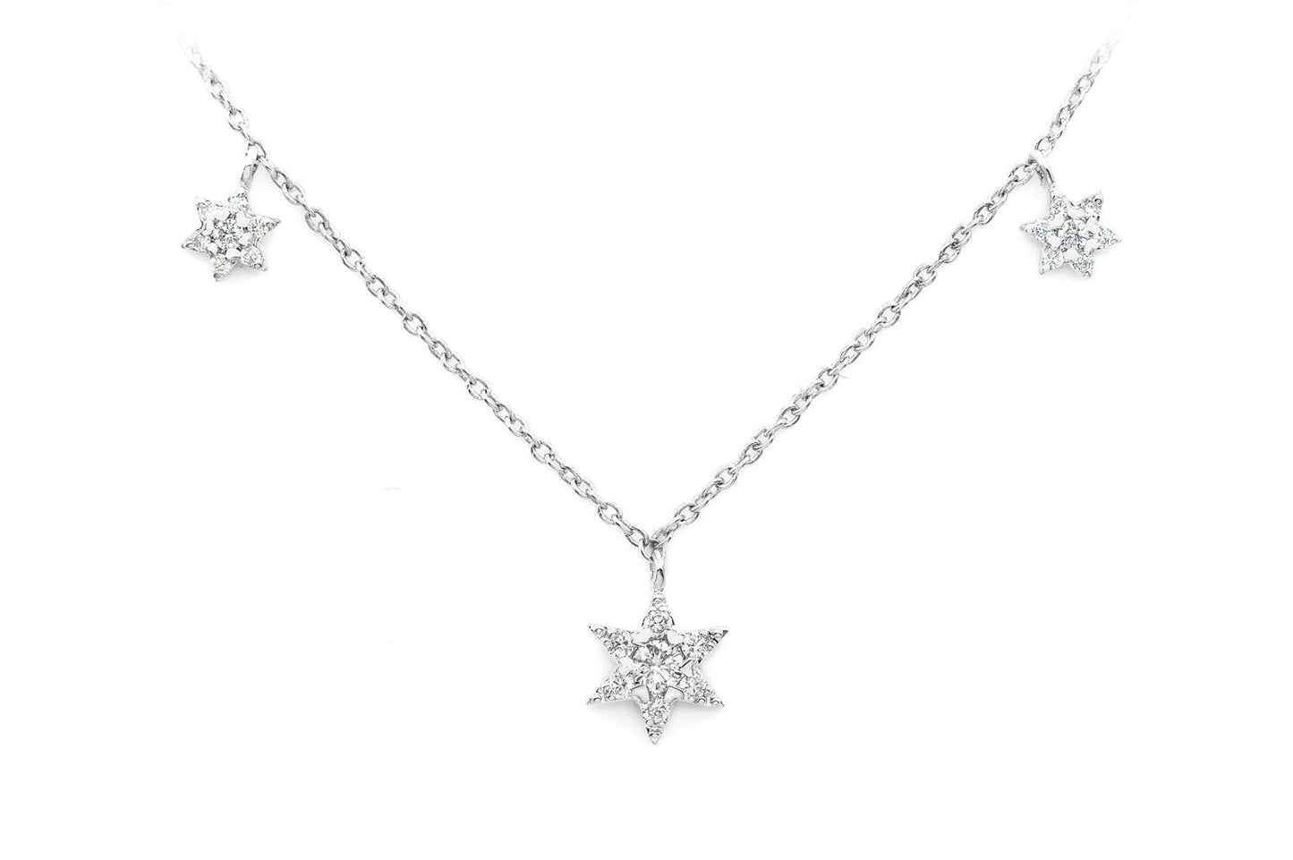 THREE STAR DIAMOND NECKLACE 14K SOLID GOLD 0.21CTW