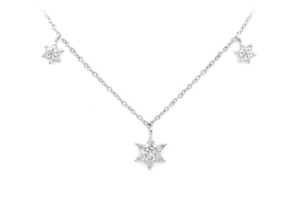 THREE STAR DIAMOND NECKLACE 14K SOLID GOLD 0.21CTW