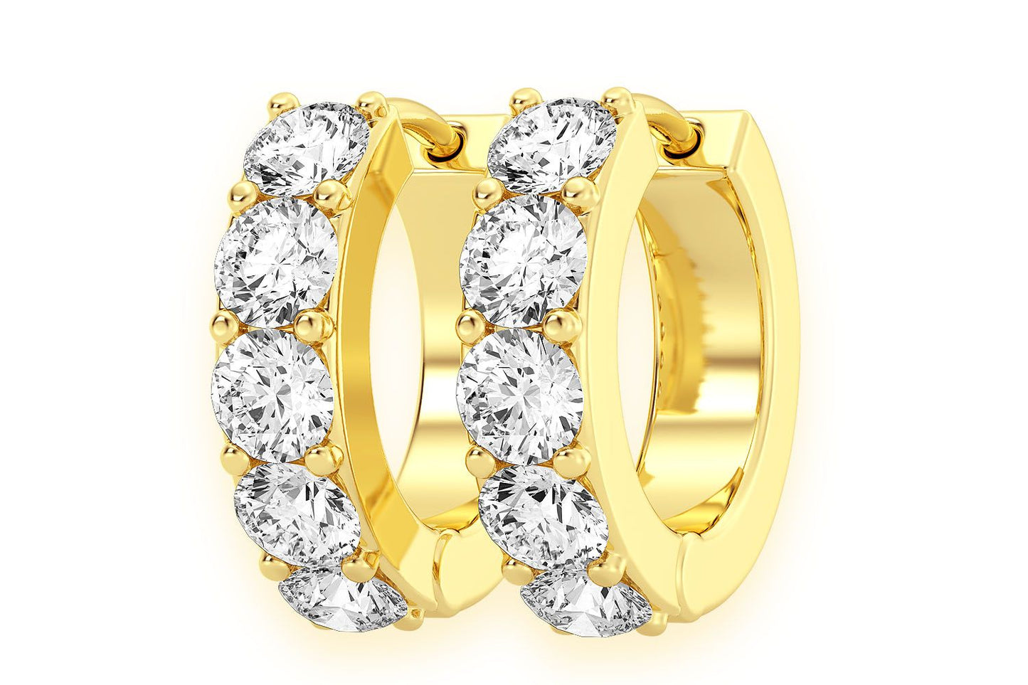 ONE ROW HOOP DIAMOND EARRINGS 14K SOLID GOLD 0.80CTW