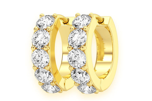 ONE ROW HOOP DIAMOND EARRINGS 14K SOLID GOLD 0.80CTW