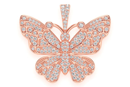 BUTTERFLY DIAMOND PENDANT 14K SOLID GOLD 1.00CTW