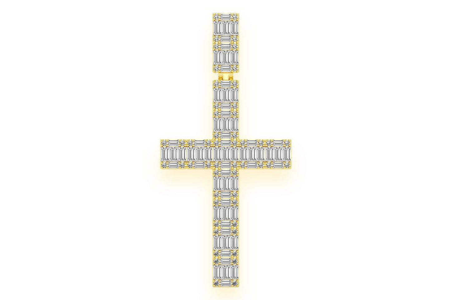 BAGUETTE CROSS DIAMOND PENDANT 14K SOLID GOLD 5.00CTW