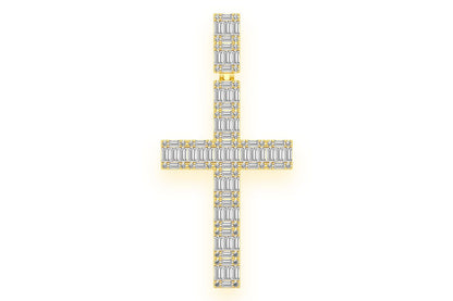 BAGUETTE CROSS DIAMOND PENDANT 14K SOLID GOLD 5.00CTW