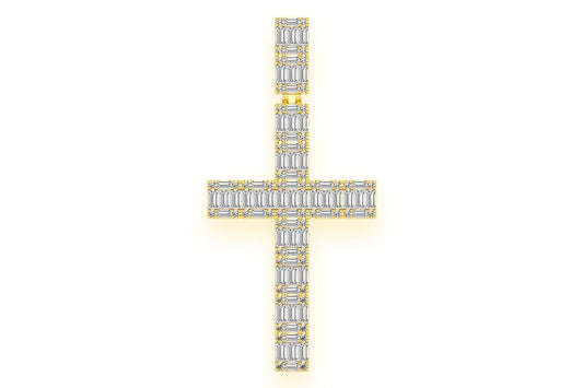 BAGUETTE CROSS DIAMOND PENDANT 14K SOLID GOLD 5.00CTW