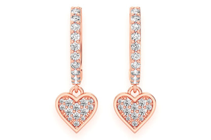 HEART HOOP DIAMOND EARRINGS 14K SOLID GOLD 0.40CTW