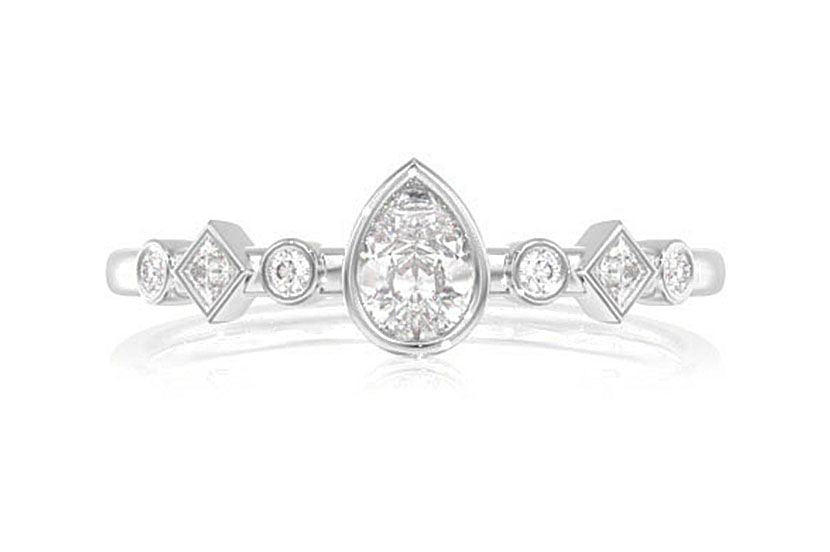 0.30CTW DIAMOND PEAR BEZEL GEOMETRIC SHANK ENGAGEMENT RING