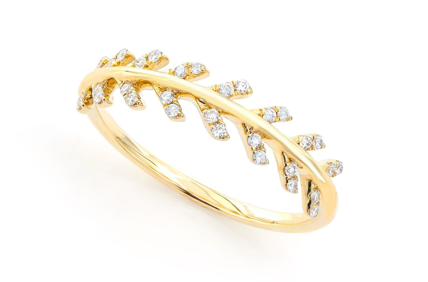 LEAF STACKABLE WEDDING BAND 14K SOLID GOLD .15CTW