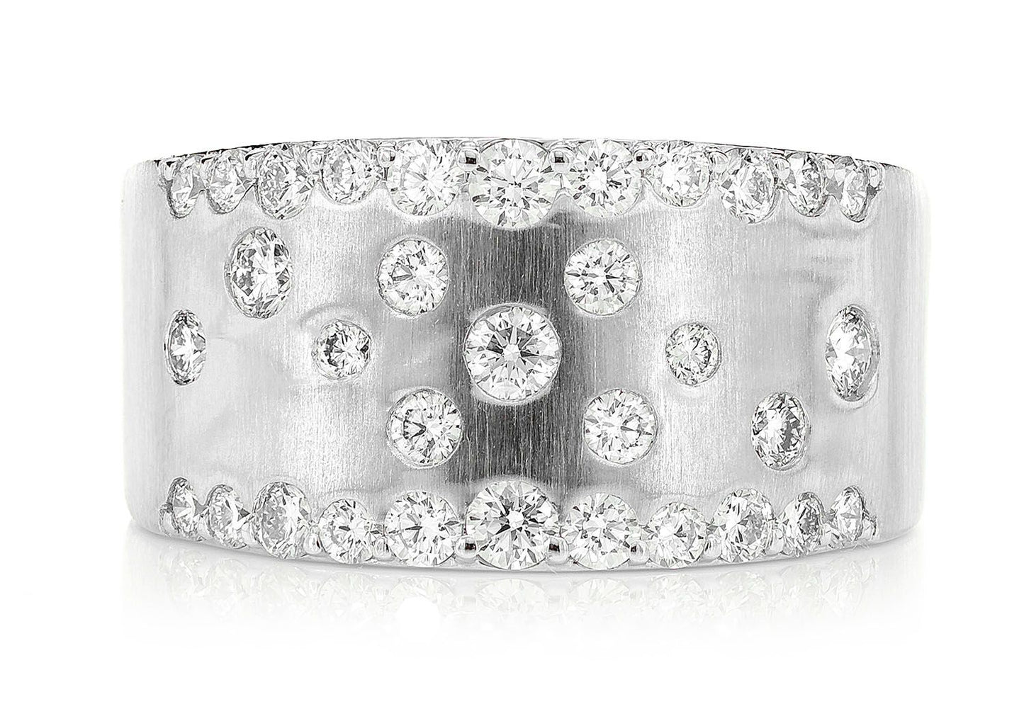 TWO ROW SCATTERED GYPSY SET DIAMOND BAND RING 14K SOLID GOLD 0.85CTW