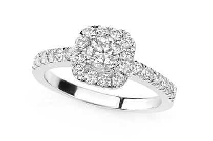 SQUARE HALO DIAMOND ENGAGEMENT RING 14K SOLID GOLD 0.85CTW