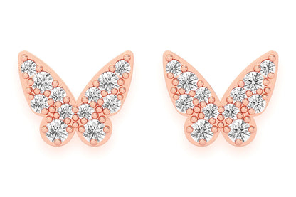 BUTTERFLY STUD DIAMOND EARRINGS 14K SOLID GOLD 0.15CTW