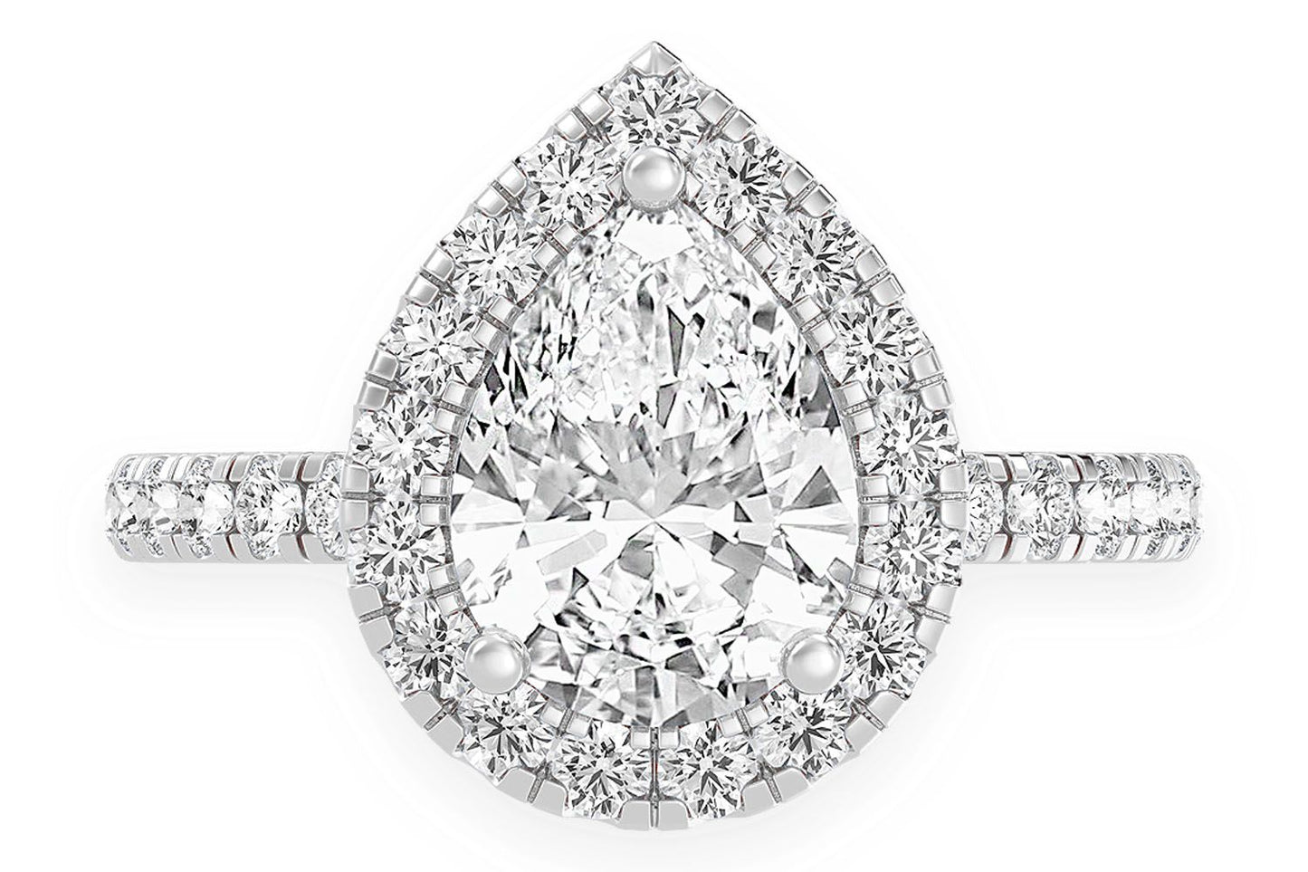 THAV - 1.50CT PEAR SOLITAIRE - SCALLOP HALO ONE ROW - DIAMOND ENGAGEMENT RING