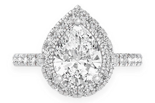 THAV - 1.50CT PEAR SOLITAIRE - SCALLOP HALO ONE ROW - DIAMOND ENGAGEMENT RING