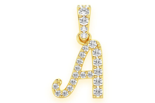PAINTER LETTER A DIAMOND PENDANT 14K SOLID GOLD 0.20CTW