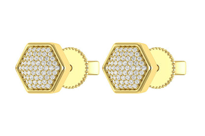 HEXAGON CLUSTER DIAMOND STUD EARRINGS 14K SOLID GOLD 0.20CTW