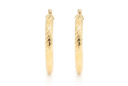 4MM DIAMOND-CUT HOOP EARRINGS 14K SOLID GOLD MEDIUM