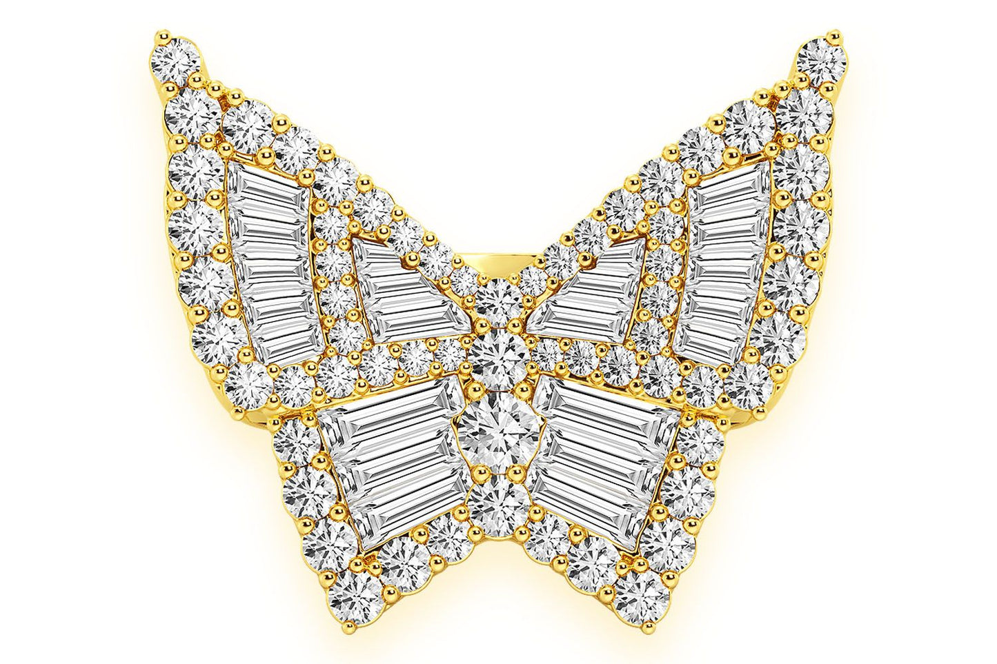 BUTTERFLY BAGUETTE SIGNET DIAMOND RING 14K SOLID GOLD 1.85CTW