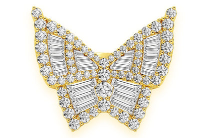 BUTTERFLY BAGUETTE SIGNET DIAMOND RING 14K SOLID GOLD 1.85CTW
