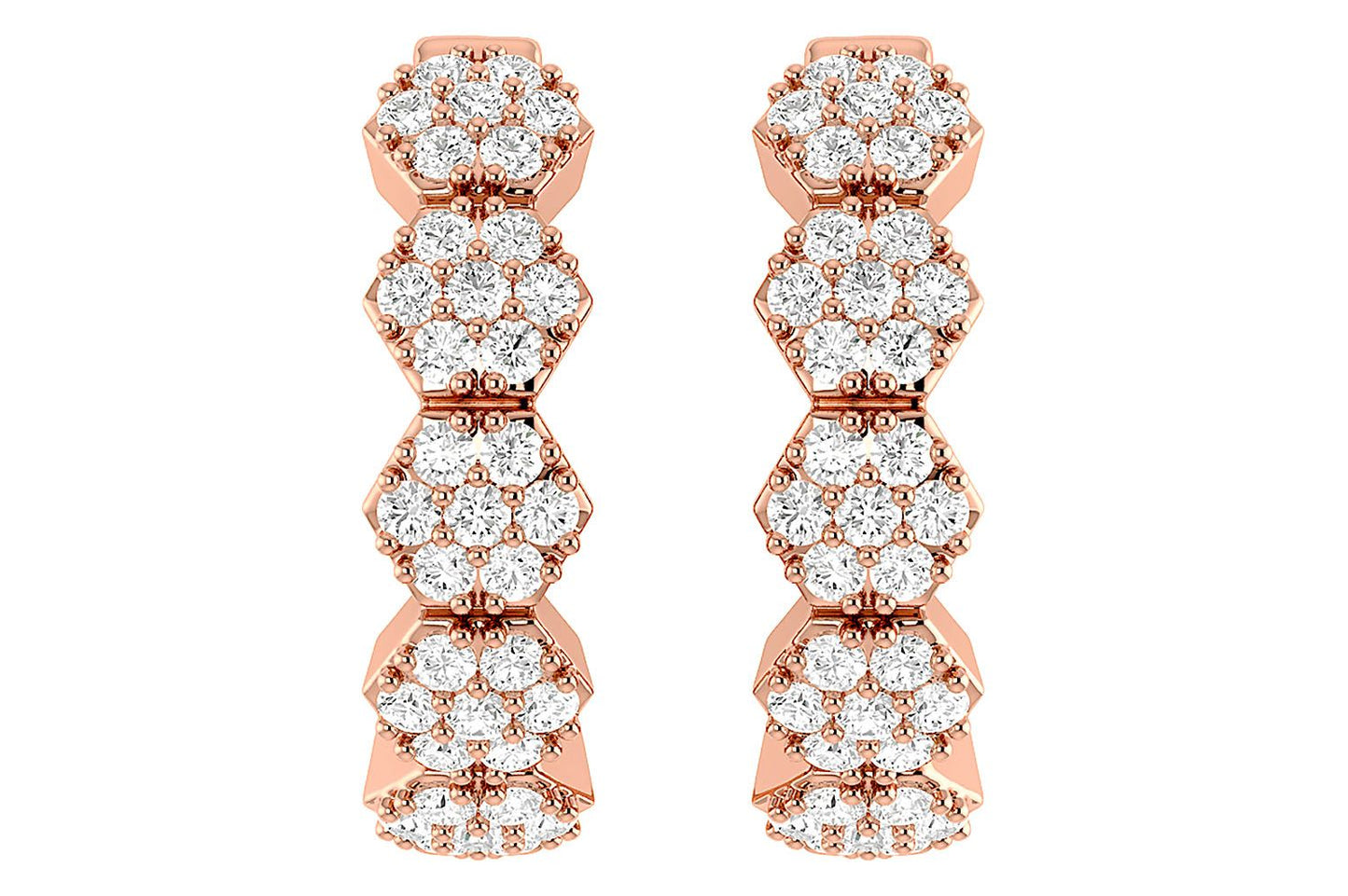 HEXAGON DIAMOND HOOP EARRINGS 14K SOLID GOLD 0.30CTW
