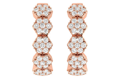 HEXAGON DIAMOND HOOP EARRINGS 14K SOLID GOLD 0.30CTW