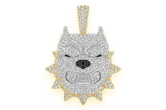 PITBULL SPIKE COLLAR DIAMOND PENDANT 14K SOLID GOLD 3.00CTW