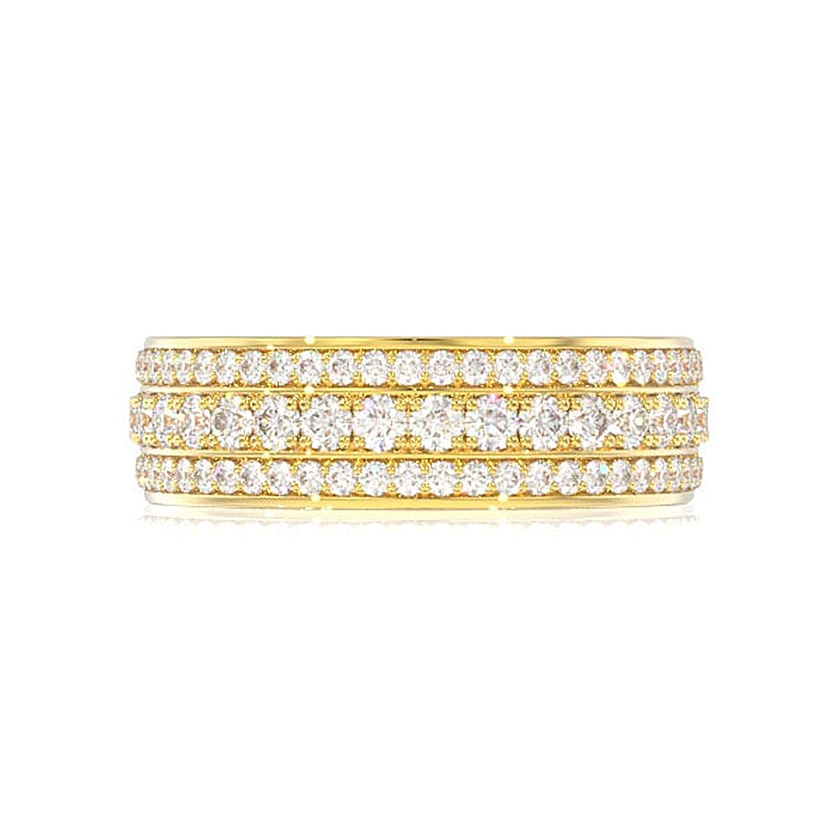 THREE ROW DIAMOND RING 14K GOLD 1.00CTW