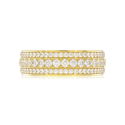 THREE ROW DIAMOND RING 14K GOLD 1.00CTW
