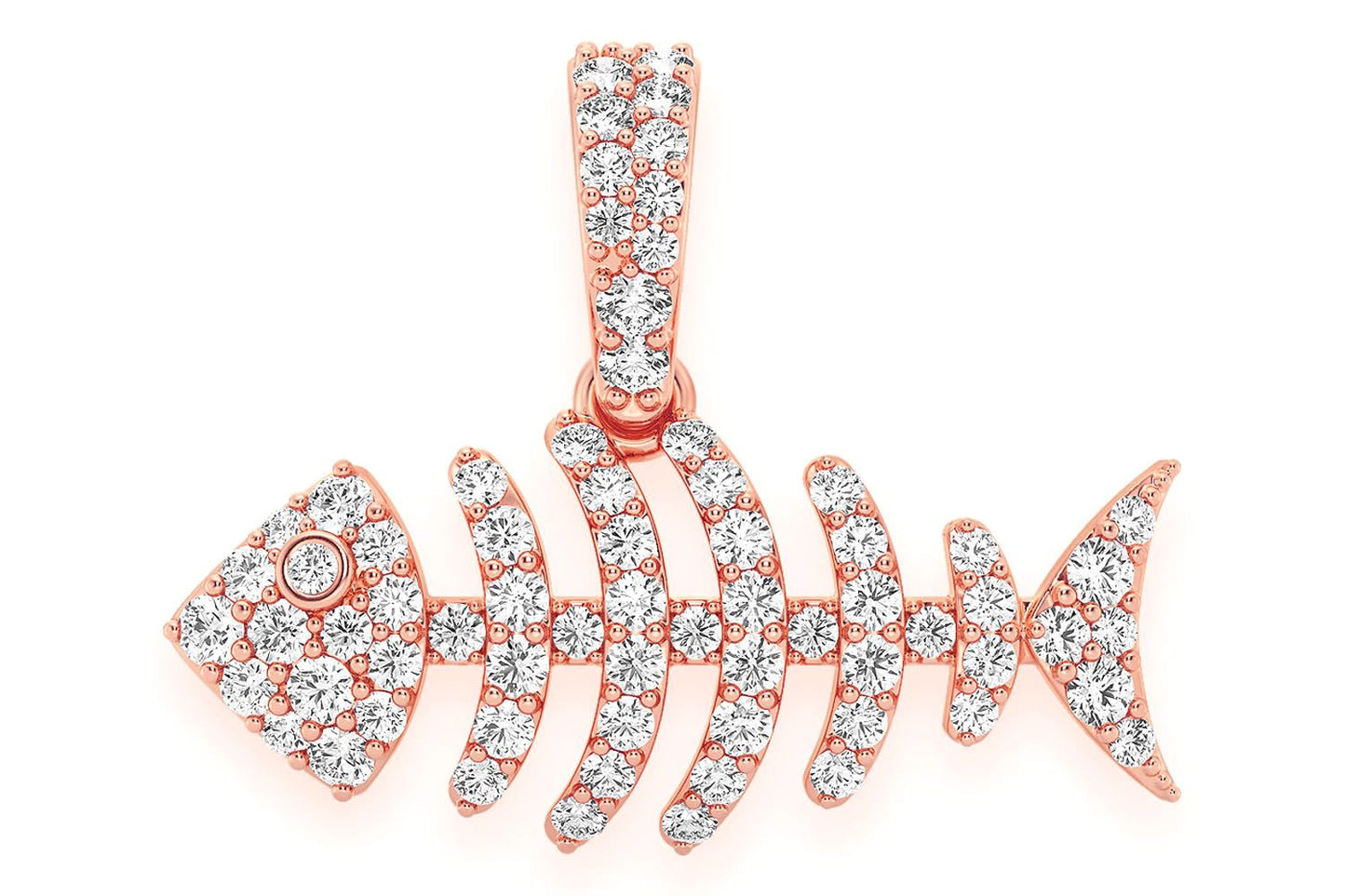 Pandantiv Bare Bone Fish cu diamant, aur masiv de 14k, 0.33ct