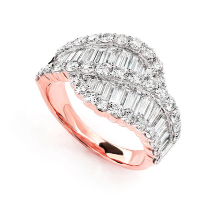 BAGUETTE AND ROUND DIAMOND WAVE RING 14K SOLID GOLD 2.75CTW
