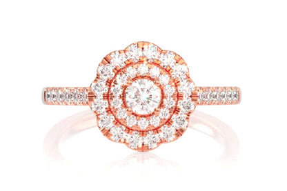 DOUBLE HALO SCROLL CATHEDRAL DIAMOND RING 14K SOLID GOLD 0.65CTW